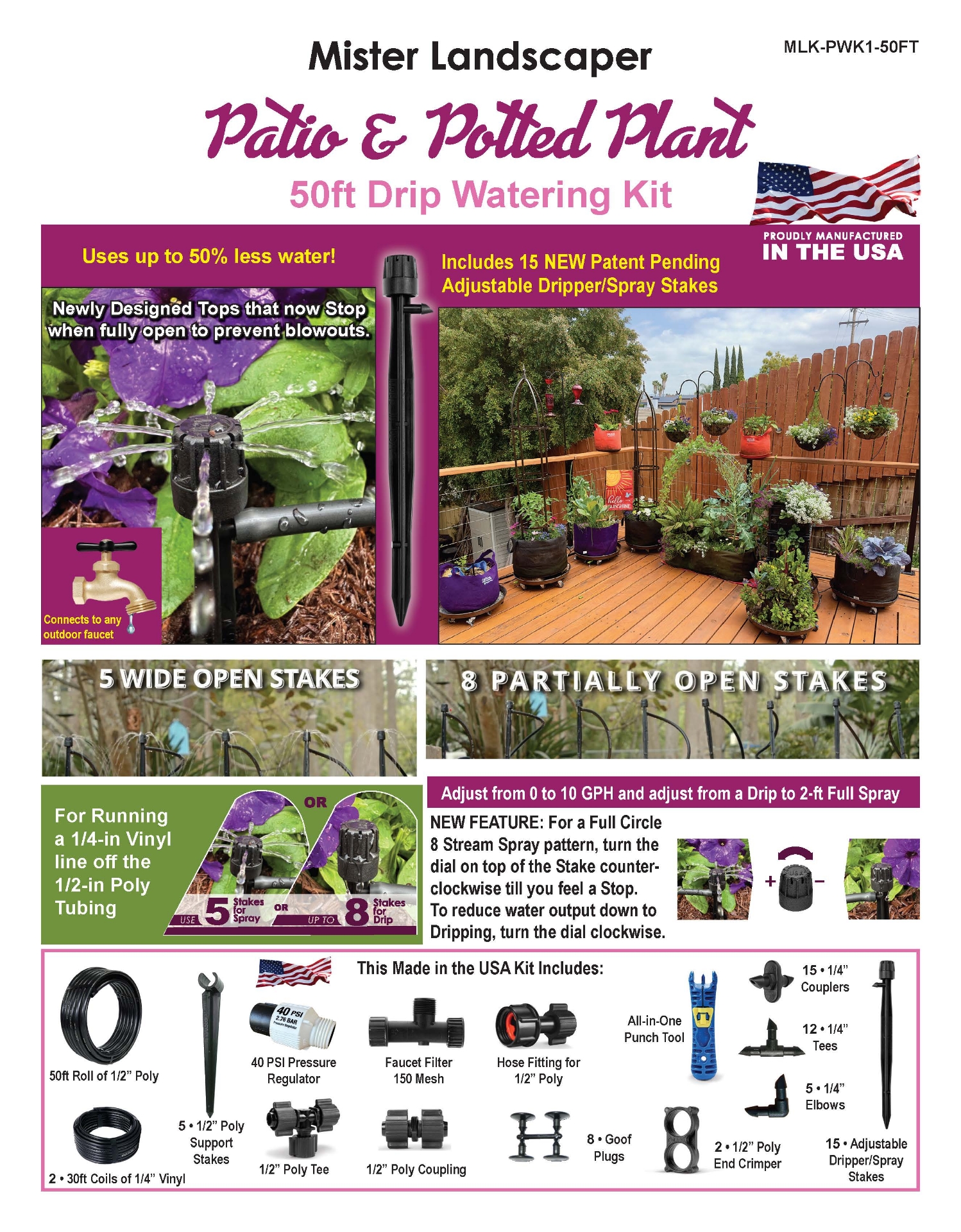 Picture of Patio & Potted Plant Drip Kit w/15 ADJ Drip/Spray Stakes